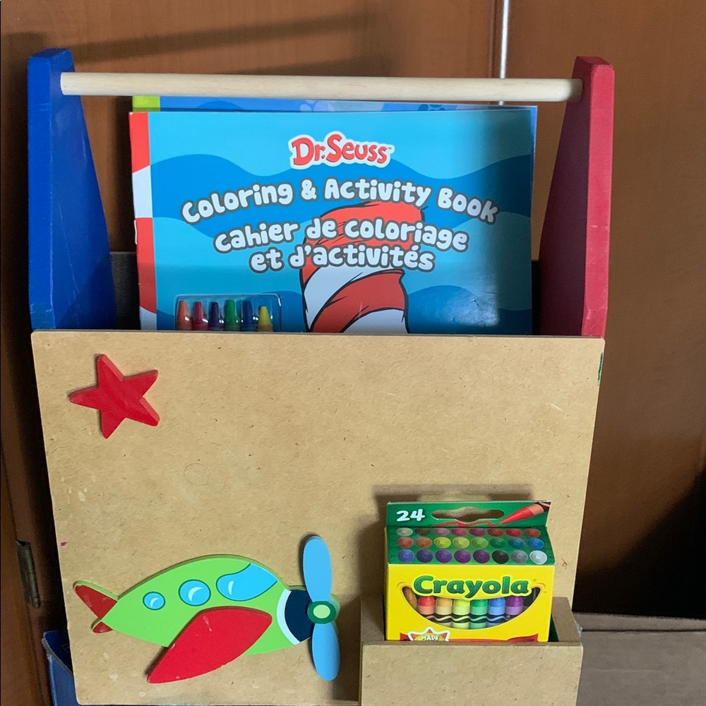 Vintage Wooden Crayon Caddy Coloring Book Holder-Kids Organizer-Toy Box-Storage